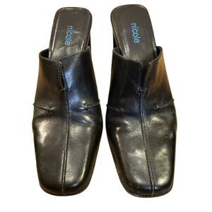 Nicole Brakes Black Leather Heeled Mules in Size 6.5